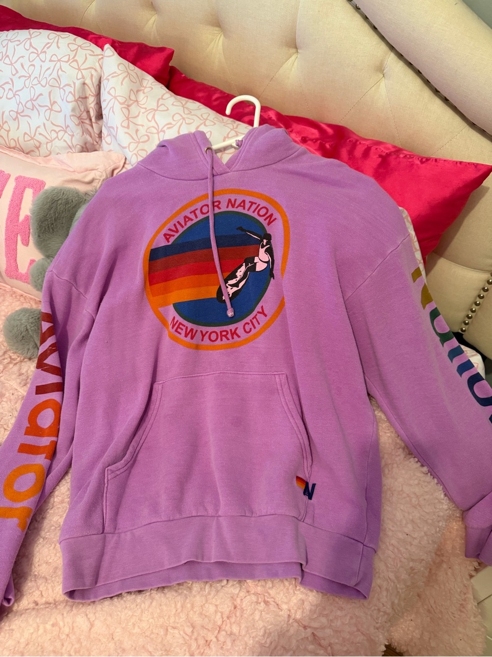 Aviator Nation Purple Rainbow NYC Pullover Hoodie